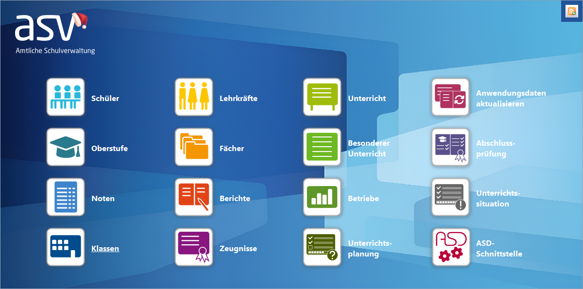 Startseite mit Icons der Hauptmodule - Klicken Sie auf das Icon Ihrer Wahl.